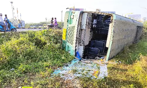 திண்டுக்கல் அருகே பள்ளத்தில் கவிழ்ந்த அரசு பஸ் 30 பயணிகள் உயிர் தப்பினர்