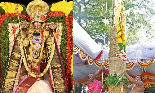 சீனிவாசமங்காபுரம் கல்யாண வெங்கடேஸ்வரர் கோவிலில் பிரம்மோற்சவ விழா கொடியேற்றம்