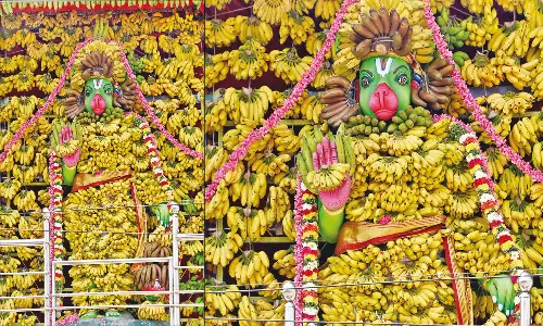 விஸ்வரூப ஜெயமாருதி ஆஞ்சநேயருக்கு 10 ஆயிரம் வாழைப்பழங்களால் அலங்காரம்