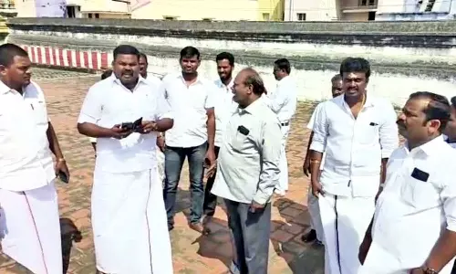 சங்கரன்கோவில் சங்கரநாராயண சுவாமி கோவிலில் கும்பாபிஷேக பணிகள்- ராஜா எம்.எல்.ஏ. ஆய்வு