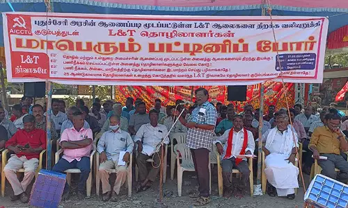 எல்.அன்ட்.டி  தொழிற்சாலையை திறக்க கோரி பட்டினி போராட்டம்