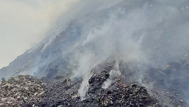 வலம்புரிவிளை குப்பை கிடங்கில் 2-வது நாளாக தீயை அணைக்க வீரர்கள் போராட்டம்- பொதுமக்கள் கடும் அவதி