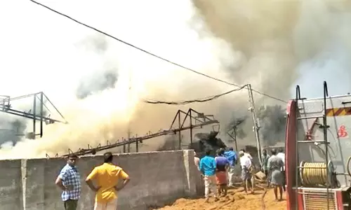 பரமத்திவேலூர் அருகே தேங்காய் நார் தொழிற்சாலையில் பயங்கர தீ விபத்து