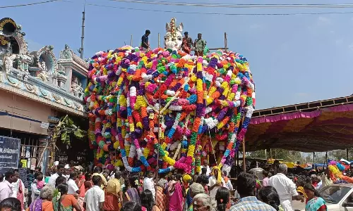 33 அடி உயர குதிரை சிலைக்கு 2,500 மாலை அணிவிப்பு