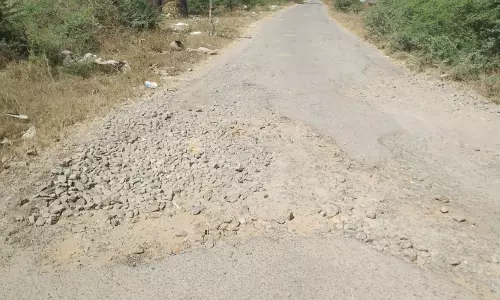 குண்டும் குழியுமான சாலையால் பள்ளி, கல்லூரி மாணவர்கள் அவதி