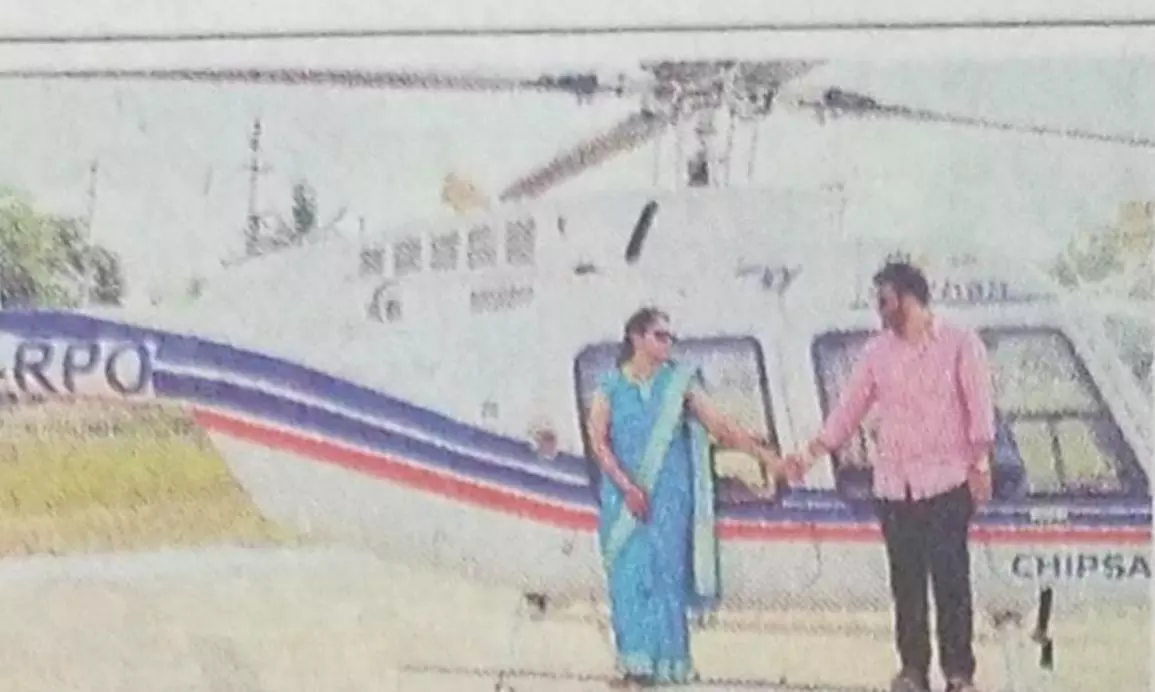 ஆந்திராவில் தாலிகட்டியதும் ஹெலிகாப்டரில் மாமியார் வீட்டுக்கு சென்ற மணப்பெண்