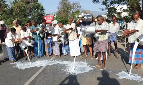 இடிகரையில் பாலை தரையில் கொட்டி பால் உற்பத்தியாளர்கள் ஆர்ப்பாட்டம்