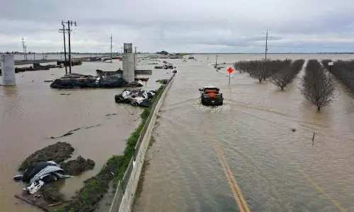 கலிபோர்னியாவை புரட்டிப்போட்ட சூறாவளி புயல்- இருளில் தவிக்கும் மக்கள்