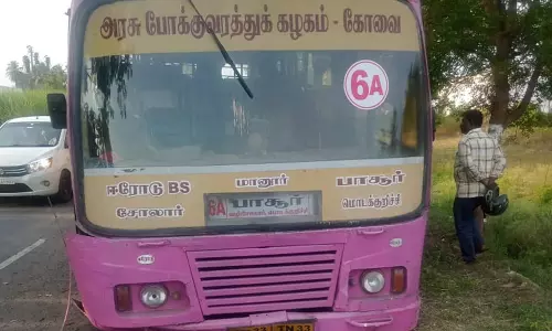அரசு பஸ் முன்பக்க இருசக்கரங்கள் கழன்றதால் பரபரப்பு