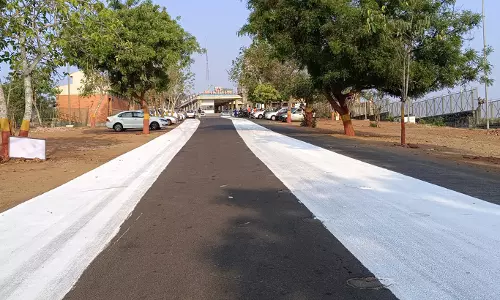 பக்தர்களுக்கு வெயிலின் தாக்கத்தை குறைக்க அடர் வெள்ளை வர்ணம்