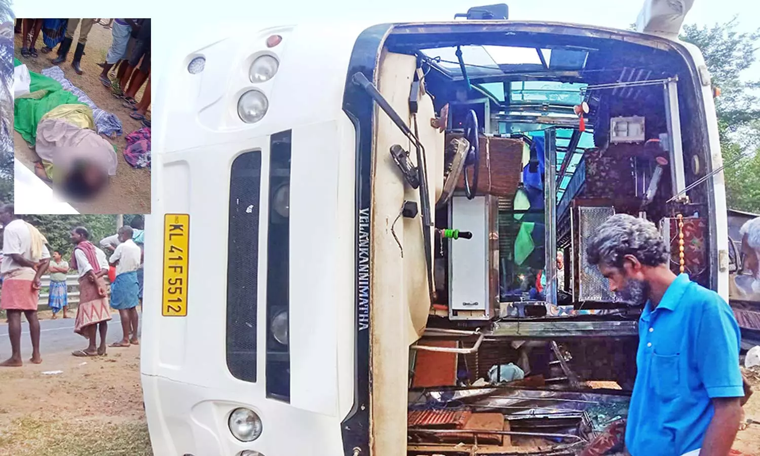 வாய்க்காலில் பஸ் கவிழ்ந்து சிறுவன் உள்பட 2 பேர் பலி- 40 பேர் படுகாயம் வாய்க்காலில் பஸ் கவிழ்ந்து சிறுவன் உள்பட 2 பேர் பலி- 40 பேர் படுகாயம்