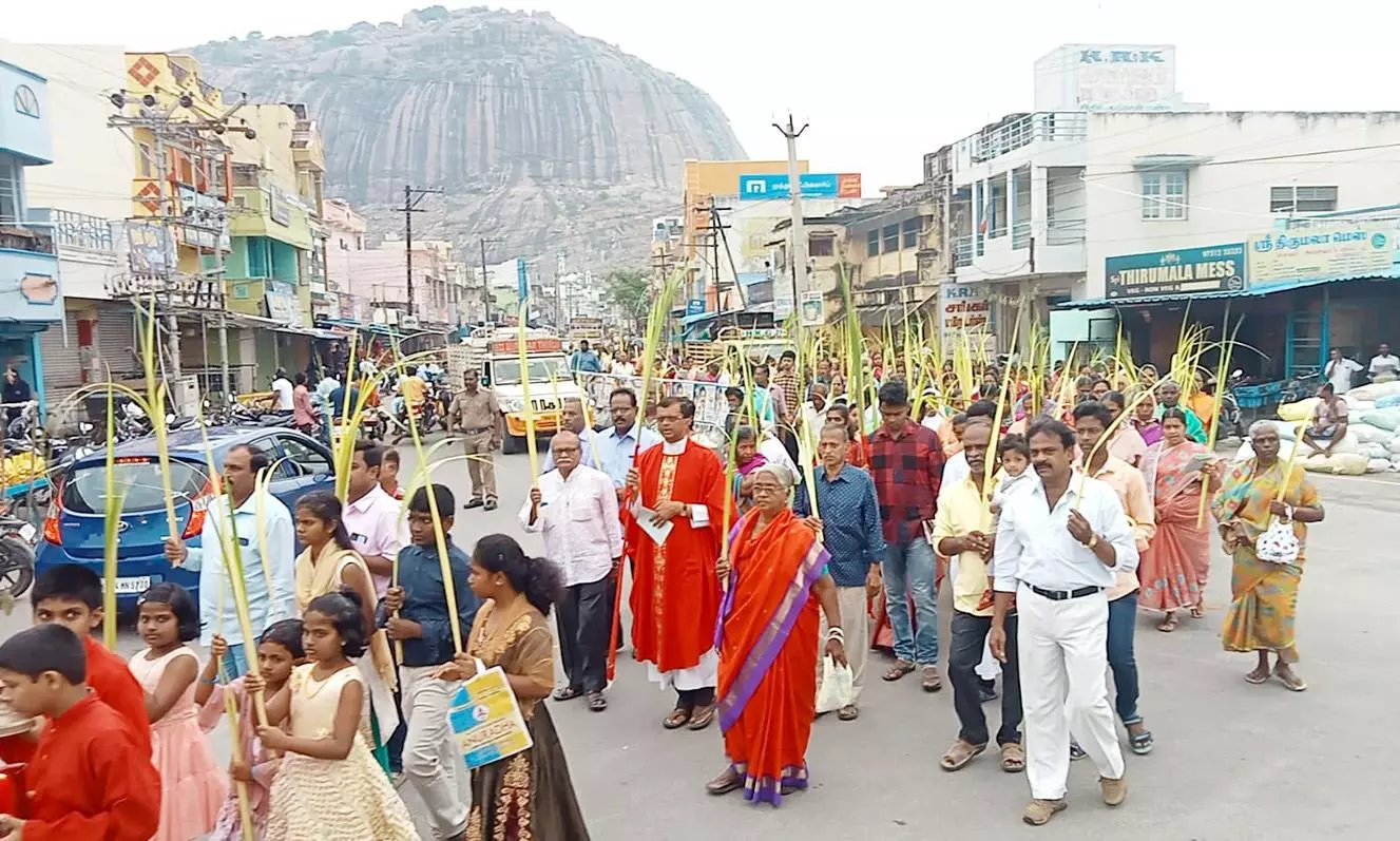 குருத்தோலை ஞாயிறு தினத்தையொட்டி தருமபுரி, கிருஷ்ணகிரி்யில் குருத்தோலை பவனி
