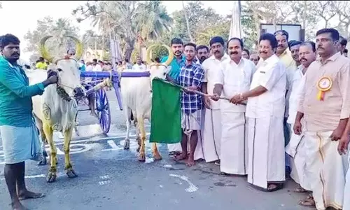 பேராவூரணியில், மாட்டு வண்டி எல்கை பந்தயம்- அமைச்சர் தொடங்கி வைத்தார்