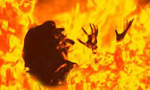 மின்னல் தாக்கி தென்னை மரம் தீப்பற்றி எரிந்தது