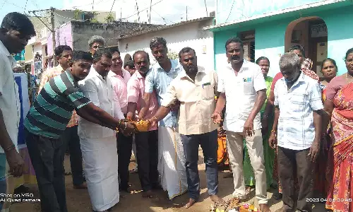 சாலை, கழிவுநீர் கால்வாய் பணிக்கு பூமி பூஜை-அங்காளன் எம்.எல்.ஏ. தொடங்கி வைத்தார்