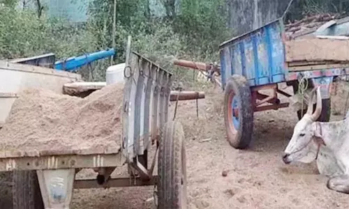 விக்கிரமங்கலம் அருகே மணல் கடத்திய மாட்டு வண்டி பறிமுதல்