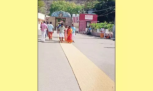 அழகர் கோவில் வளாகத்தில் தேங்காய் நார் கம்பளம்