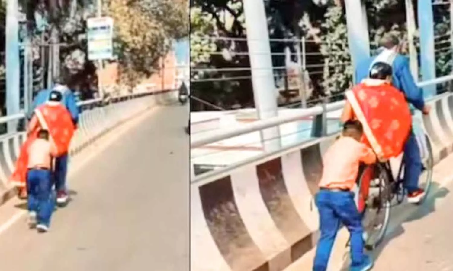 மேம்பாலத்தில் சைக்கிளில் செல்ல பெற்றோருக்கு உதவிய சிறுவன்- ஐ.ஏ.எஸ். அதிகாரி பகிர்ந்த வீடியோ மேம்பாலத்தில் சைக்கிளில் செல்ல பெற்றோருக்கு உதவிய சிறுவன்- ஐ.ஏ.எஸ். அதிகாரி பகிர்ந்த வீடியோ