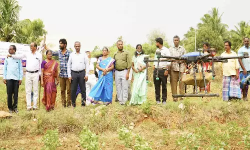 உரம் பூச்சிக்கொல்லி மருந்தை ட்ரோன் மூலம் பயிர்களுக்கு தெளிக்கும் முறை