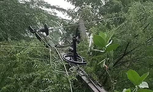 மோகனூர் பகுதியில் கனமழைமின்கம்பங்கள் சாய்ந்ததால் 14 மணிநேர மக்கள் தவிப்பு