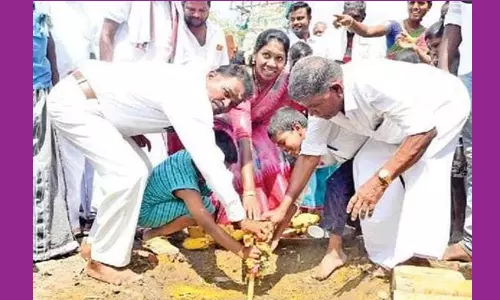 புதிய ரேசன் கடை கட்டிடத்துக்கு பூமிபூஜை