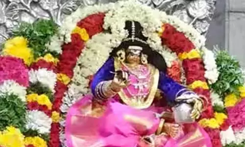 அவினாசி காமாட்சி அம்மன் கோவில் பூச்சாட்டு விழாவில் அலகு குத்தி  பக்தர்கள் ஊர்வலம்