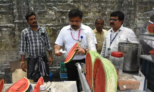 நுங்கம்பாக்கத்தில் சாலையோர தர்பூசணி கடைகளில் உணவு பாதுகாப்பு அதிகாரிகள் ஆய்வு