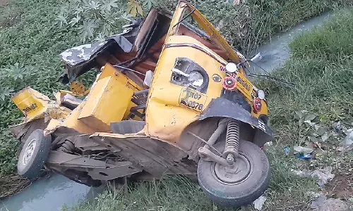 ராஜபாளையத்தில் விபத்து: பஸ் மோதி கால்வாயில் கவிழ்ந்த ஆட்டோ- பெண் பலி