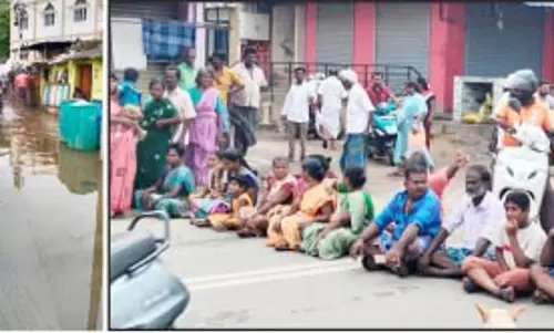 மழை வெள்ளம் தேங்கியதால்  பொதுமக்கள் திடீர் சாலை மறியல்