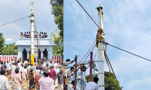 ஆரணி ஸ்ரீராமலிங்க சாமுண்டேஸ்வரி திருக்கோவிலில் 85 ஆண்டுக்குப் பின்னர் மீண்டும் கொடிமரம் பிரதிஷ்டை