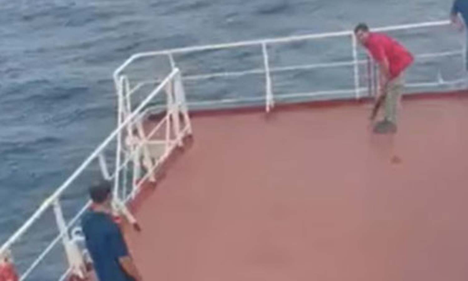 கப்பலில் கிரிக்கெட் விளையாடிய குழுவினர்- பந்து கடலில் விழுவதை தடுக்க புதிய வழி