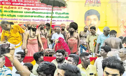 சட்டைநாதர் கோவில் கும்பாபிஷேகத்தை முன்னிட்டு சொக்கநாதருடன் வந்த தருமபுரம் ஆதீனத்திற்கு வரவேற்பு