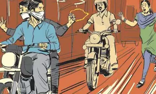 பெண் அலுவலரிடம்  செயின் பறித்த வாலிபர்கள்