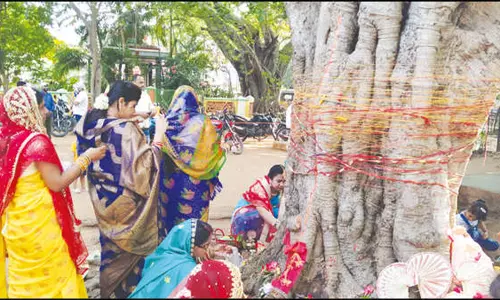 நல்ல கணவர் அமைய வேண்டி விரதம் இருந்து ஆலமரத்துக்கு மஞ்சள் கயிறு கட்டிய பெண்கள்