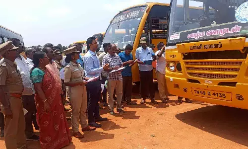 பல்லடத்தில் பள்ளி வாகனங்களை சப்-கலெக்டர் ஆய்வு