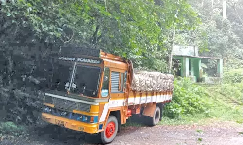 மாஞ்சோலை - காக்காச்சி பகுதியில் சாலை நடுவே பழுதான லாரியால் போக்குவரத்து பாதிப்பு