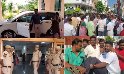 தி.மு.க.வினரின் எதிர்ப்பால் கரூரில் ஐ.டி. ரெய்டு நிறுத்தம்: எஸ்.பி. அலுவலகத்தில் தஞ்சம் அடைந்த அதிகாரிகள்