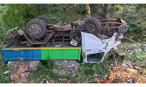 குப்பை வேன் பள்ளத்தில் கவிழ்ந்தது