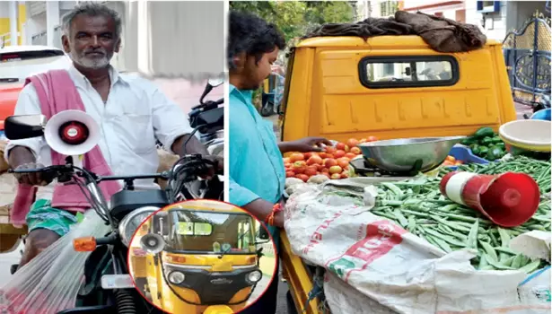 பரமத்திவேலூர் பகுதியில் ஸ்பீக்கரில் அதிக சத்தத்துடன் காய்கறிகள் விற்பனை