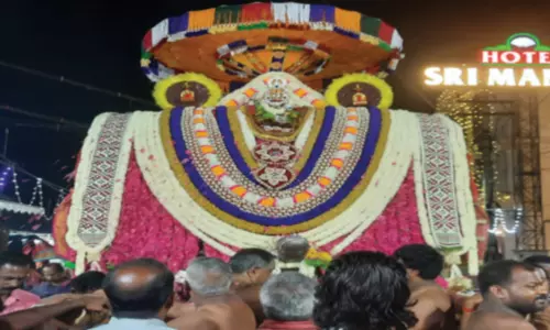 கன்னியாகுமரி கோவிலில் வைகாசி விசாக 7-ம் நாள் திருவிழாவையொட்டி வெள்ளி இமயகிரி வாகனத்தில் பகவதி அம்மன் வீதி உலா