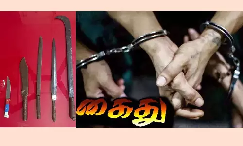 ஆயுதங்களுடன் சுற்றித்திரிந்த 2 வாலிபர்கள் கைது