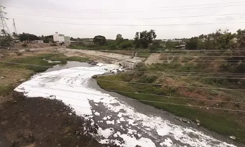 கோவை சூலூரில் செல்லும் நொய்யல் ஆற்றில் நுரையுடன் செல்லும் தண்ணீர்