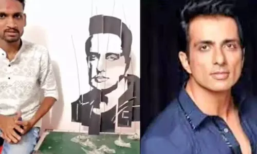 கண்ணாடியில் சோனுசூட் உருவத்தை வரைந்த வாலிபர்