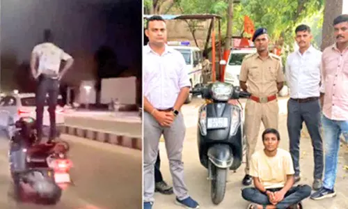 நடுரோட்டில் ஸ்கூட்டரில் சாகசம் செய்த வாலிபர்- வீடியோ வைரலானதால் அதிரடி கைது