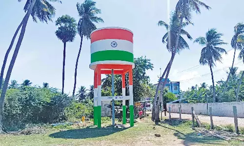 நீர்த்தேக்க தொட்டியை பராமரித்து தேசியக்கொடி போன்று வர்ணம் பூசிய ஊராட்சி தலைவர்- பாராட்டு குவிகிறது