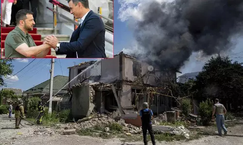 ஸ்பெயின் பிரதமர் வந்திருக்கும் சமயத்தில் உக்ரைன் மீது ரஷியா தாக்குதல்- 3 பேர் பலி