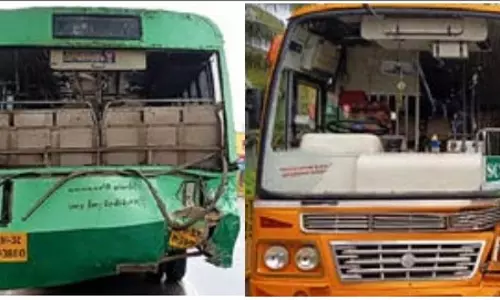 கடலூர் அருகே இன்று காலை விபத்து அரசு பஸ் மீது மோதி தனியார் பள்ளி பஸ் கண்ணாடி உடைந்தது