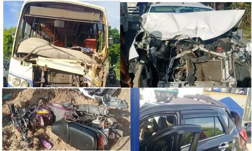 திண்டிவனம் அருகே இன்று காலை நெடுஞ்சாலையில் வந்த வாகனங்கள் அடுத்தடுத்து மோதி விபத்து: 10-க்கும் மேற்பட்டோர் படுகாயம்