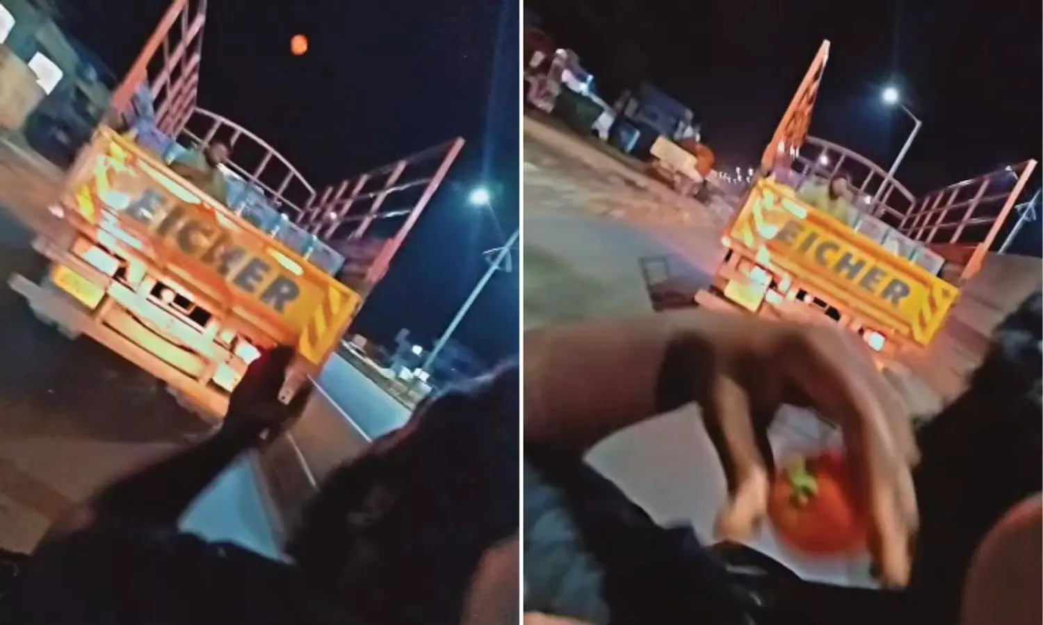 என்னய்யா இது தக்காளிக்கு வந்த சோதனை- லாரியை விரட்டி சென்று தக்காளி கேட்ச் பிடித்த வாலிபர்கள் என்னய்யா இது தக்காளிக்கு வந்த சோதனை- லாரியை விரட்டி சென்று தக்காளி கேட்ச் பிடித்த வாலிபர்கள்