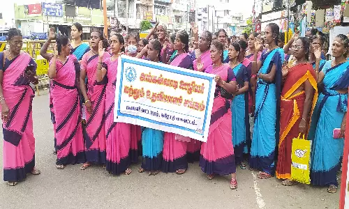 அங்கன்வாடி ஊழியர்கள் கண்டன ஆர்ப்பாட்டம்